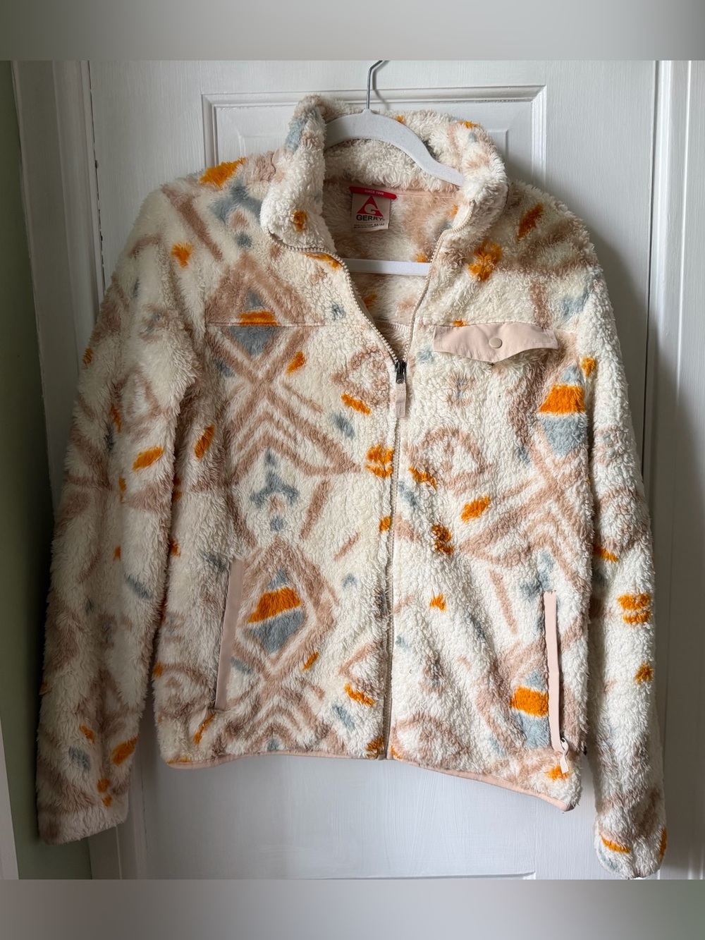 Gerry Weber Cream Sherpa Jacket with Peach and Orange Accents  Size Medium